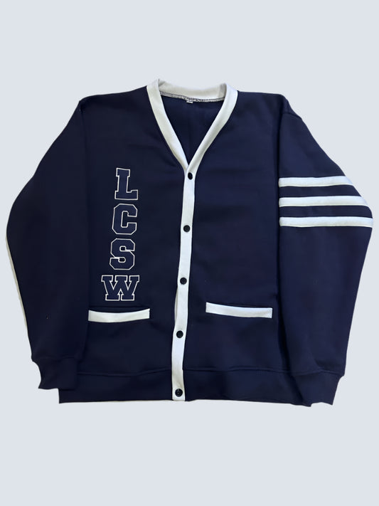 Blue and White LCSW Cardigan