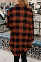 Brown Turn-down Collar Plaid Shirt Coat