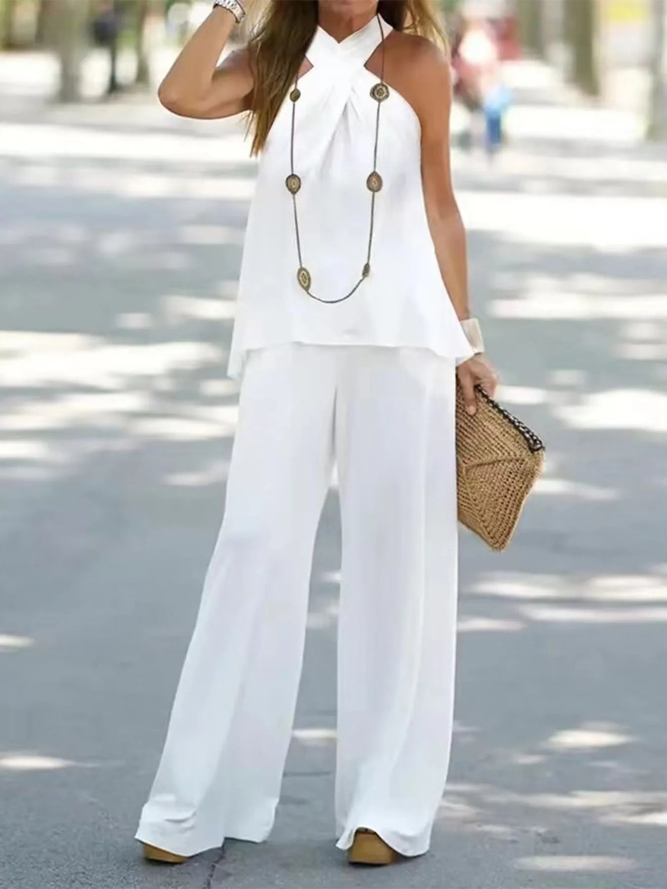 Halter Top and Wide Leg Pants Matching Set