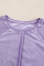 Orchid Petal Solid Waffle Knit Patchwork Raglan Sleeve Sweatshirt