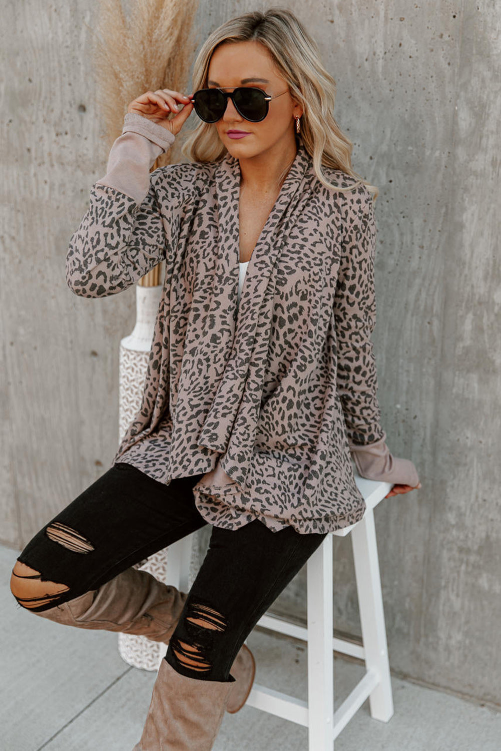 Leopard Open Front Cardigan