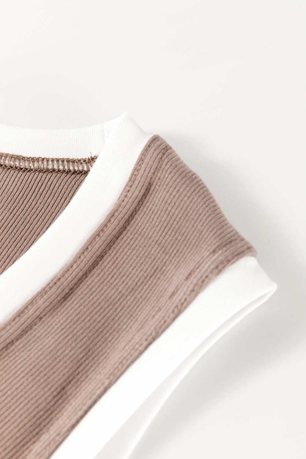 Smoke Gray Ribbed Knit Contrast Edge U Neck Slim Fit Tank Top