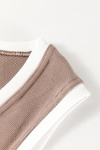 Smoke Gray Ribbed Knit Contrast Edge U Neck Slim Fit Tank Top