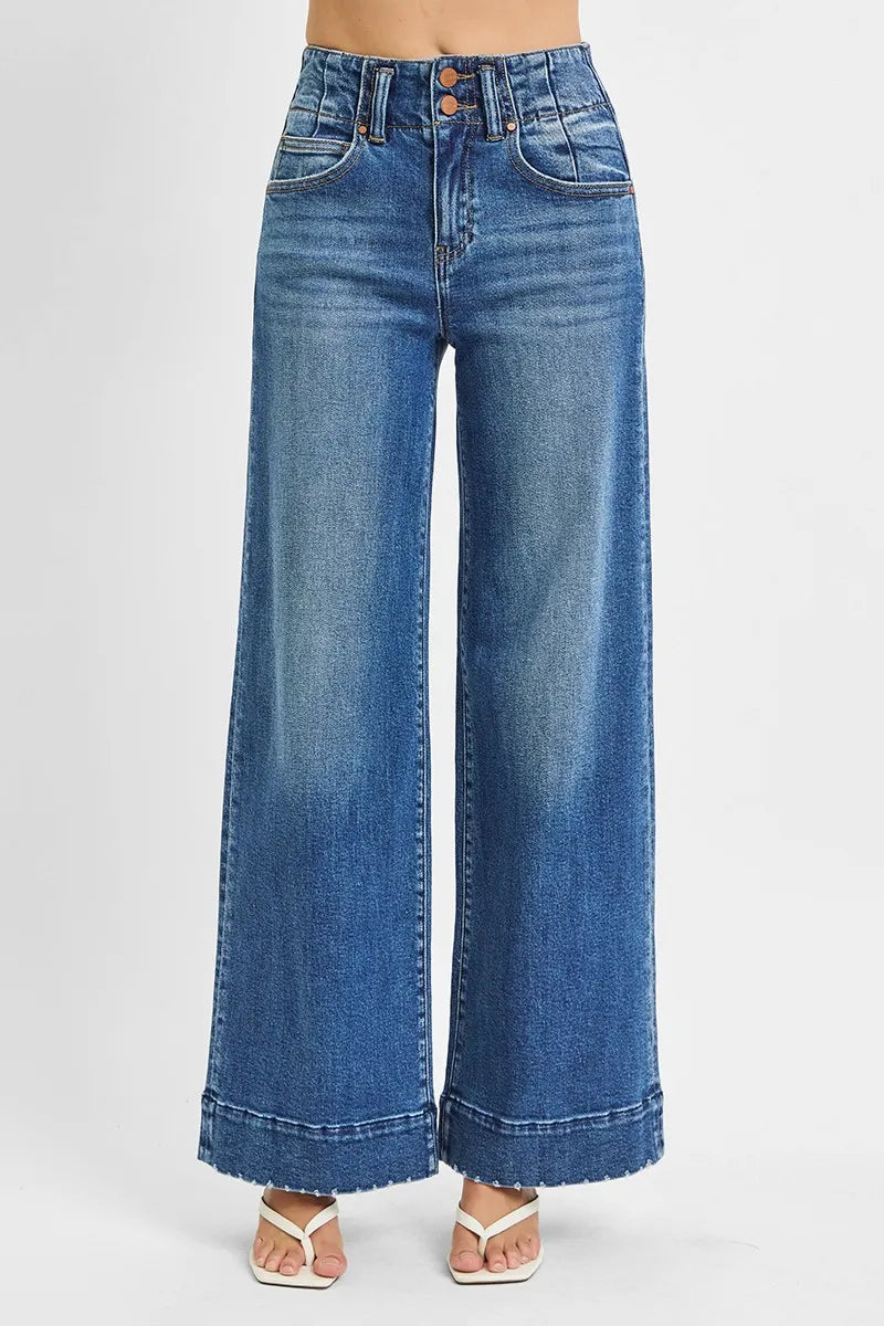 RISEN Full Size High Rise Ankle Wide Seam Detailed Jeans Plus Size