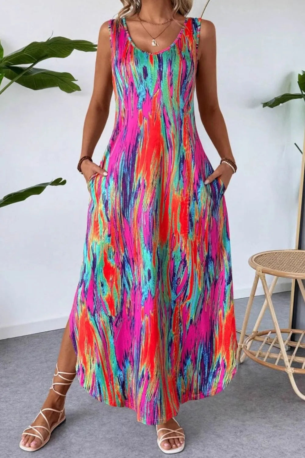 Scoop Neck Sleeveless Dress with Pockets