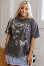 Dark Grey Kindness Butterflies Graphic Mineral Wash Loose Tee