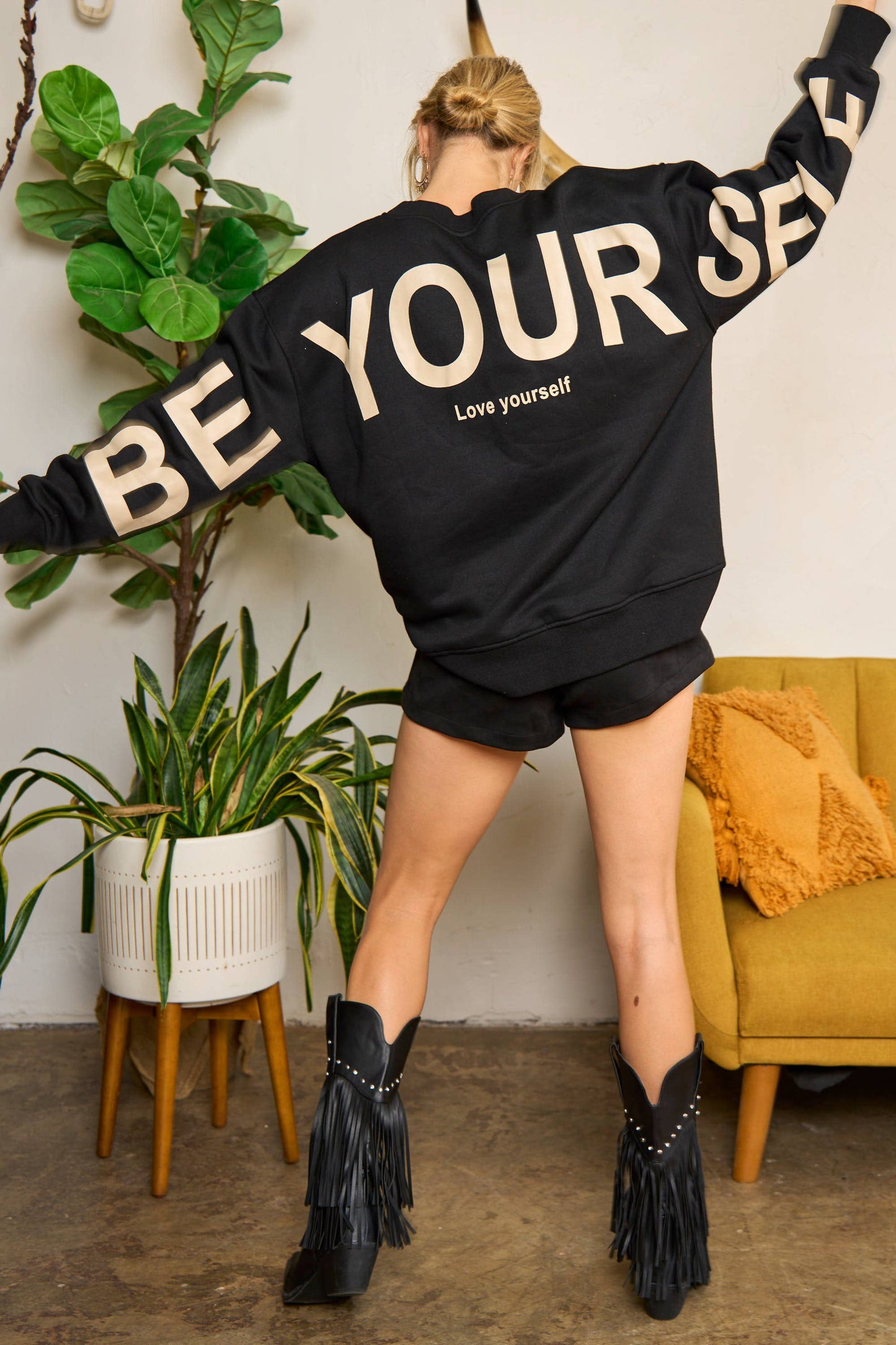 Be Yourself Love Yourself Printed Oversized Sweatshirt