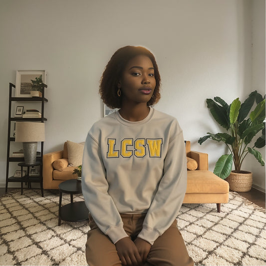 Licensed Clinical Social Work Embroidered Cream and Yellow Sweatshirt