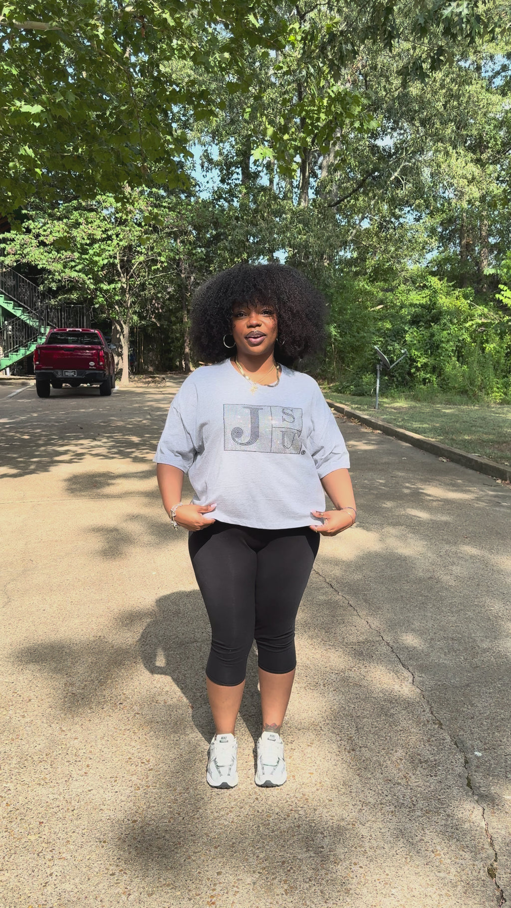 THEE Diamond Block Crop Lightweight Tee (Grey)