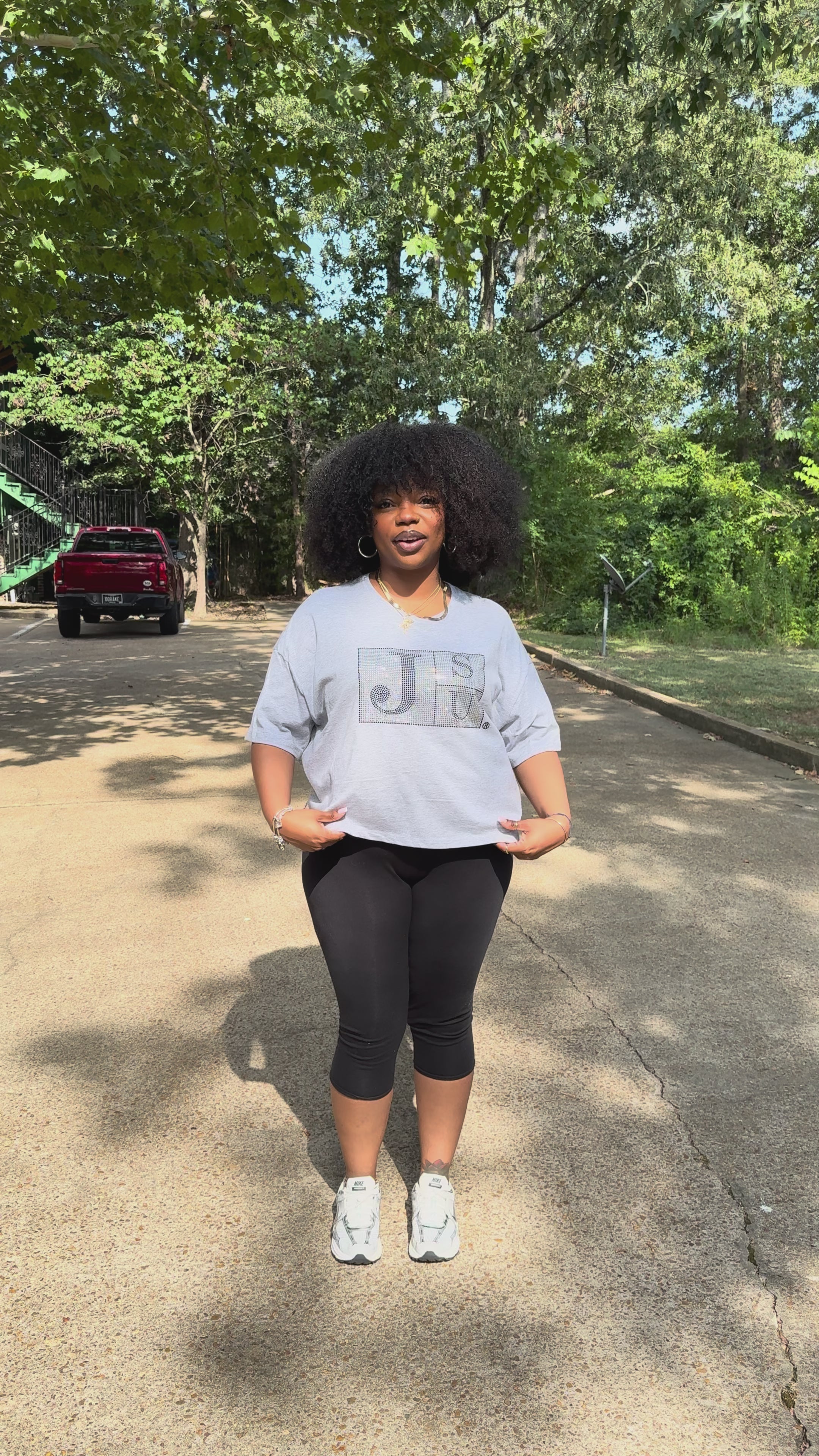 THEE Diamond Block Crop Lightweight Tee (Grey)